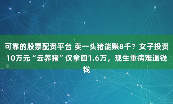 可靠的股票配资平台 卖一头猪能赚8千？女子投资10万元“云养猪”仅拿回1.6万，现生重病难退钱